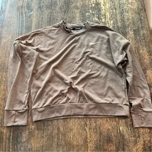 Nike Dri-Fit Running Brown Crewneck Sweatshirt Thumb Holes Size Small
